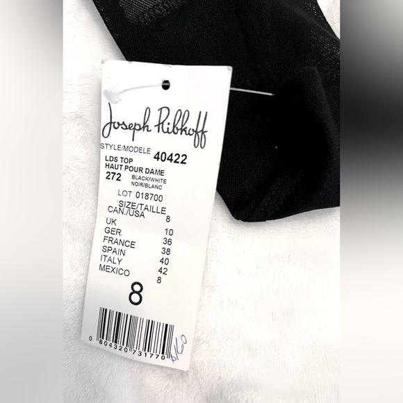 NEW NWT JOSEPH RIBKOFF WOMEN’S SHEER LONG SLEEVE BLACK & WHITE TOP - Picture 5 of 5